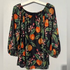 G by Giuliana Black and Orange Puff Sleeve Blouse
